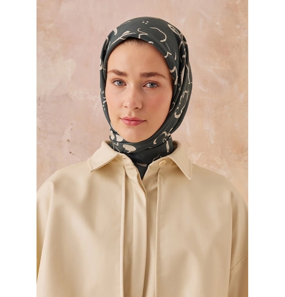Modefa Shawl Olive Branch Green Patterned Viscose Cotton Square Hijab - Olive Branch Green
