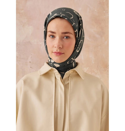 Modefa Shawl Olive Branch Green Patterned Viscose Cotton Square Hijab - Olive Branch Green