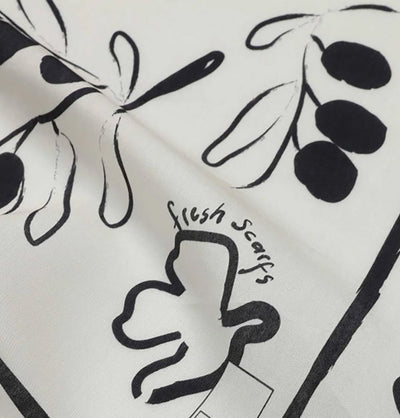 Modefa Shawl Olive Branch White Patterned Viscose Cotton Square Hijab - Olive Branch White
