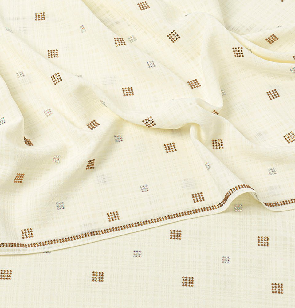 Modefa Shawl Pale Beige Grid Patterned Chiffon with Rhinestone Shawl Hijab - Pale Beige