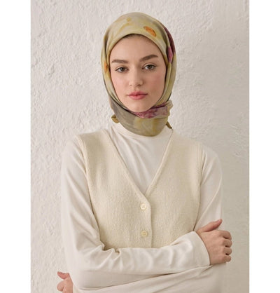 Modefa Shawl Petal Strokes Green Patterned Viscose Cotton Square Hijab - Petal Strokes Green