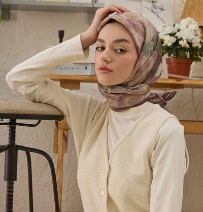 Modefa Shawl Petal Strokes Rosey Pink Patterned Viscose Cotton Square Hijab - Petal Strokes Rosey Pink