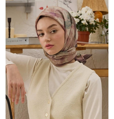 Modefa Shawl Petal Strokes Rosey Pink Patterned Viscose Cotton Square Hijab - Petal Strokes Rosey Pink