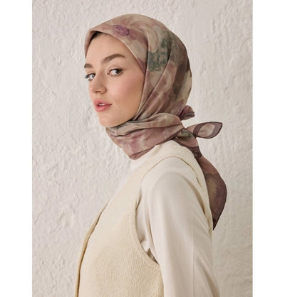 Modefa Shawl Petal Strokes Rosey Pink Patterned Viscose Cotton Square Hijab - Petal Strokes Rosey Pink