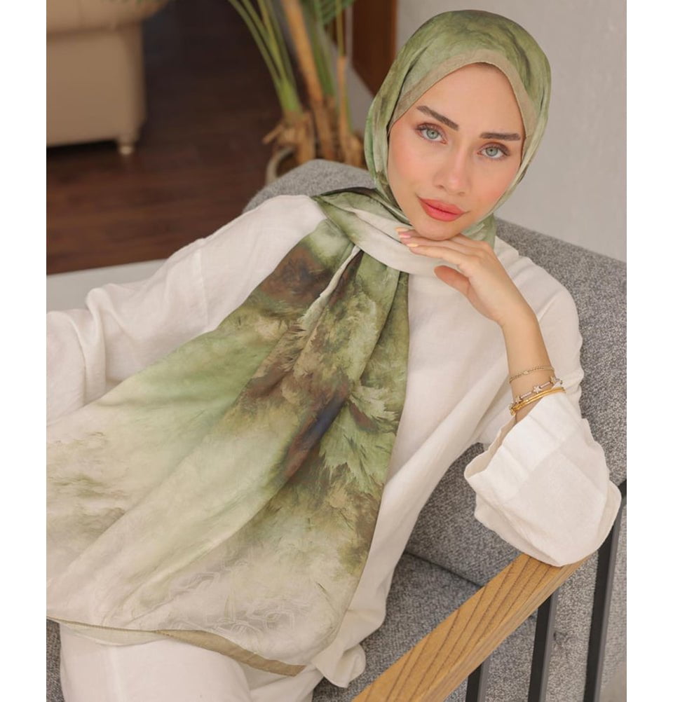 Modefa Shawl Pine Green Dreamy Color Cotton Blend Patterned Shawl Hijab - Pine Green