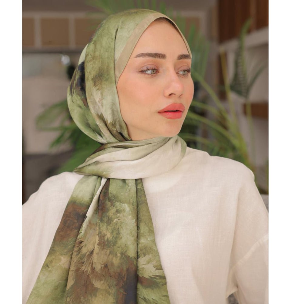 Modefa Shawl Pine Green Dreamy Color Cotton Blend Patterned Shawl Hijab - Pine Green