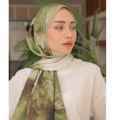 Modefa Shawl Pine Green Dreamy Color Cotton Blend Patterned Shawl Hijab - Pine Green