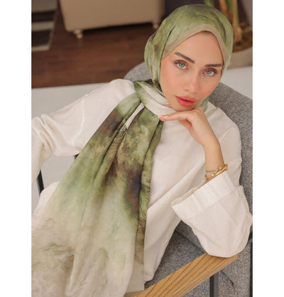 Modefa Shawl Pine Green Dreamy Color Cotton Blend Patterned Shawl Hijab - Pine Green