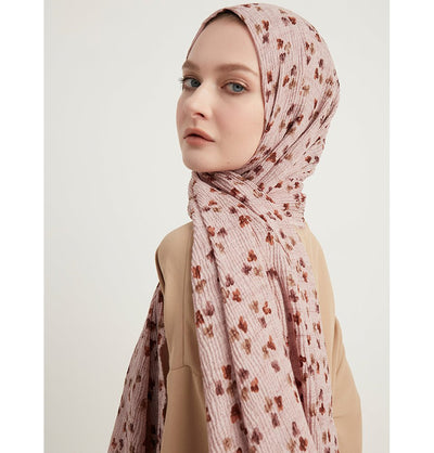 Modefa Shawl Pink Posies Crinkle Cotton Hijab Shawl - Pink