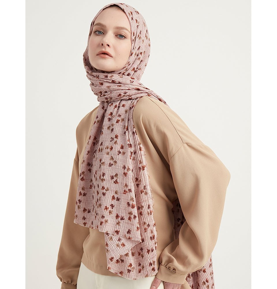 Modefa Shawl Pink Posies Crinkle Cotton Hijab Shawl - Pink