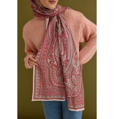 Modefa Shawl Pink Premium Viscose Hijab Shawl Ethnic Print - Pink