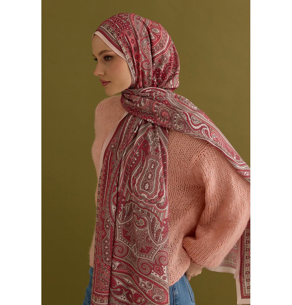 Modefa Shawl Pink Premium Viscose Hijab Shawl Ethnic Print - Pink