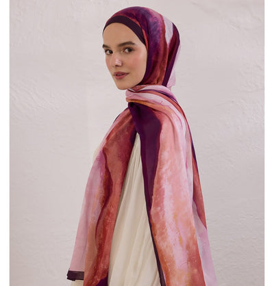 Modefa Shawl Plum Purple Rami Lightweight Hijab Shawl Color Waves - Plum Purple