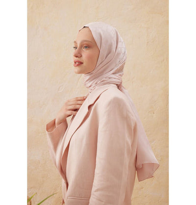 Modefa Shawl Powdery Pink Diamond Jacquard Satin Hijab Shawl - Blush Pink