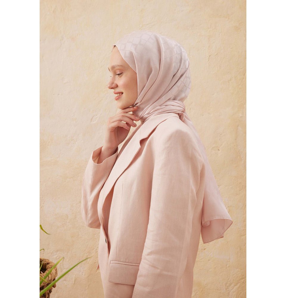 Modefa Shawl Powdery Pink Diamond Jacquard Satin Hijab Shawl - Blush Pink