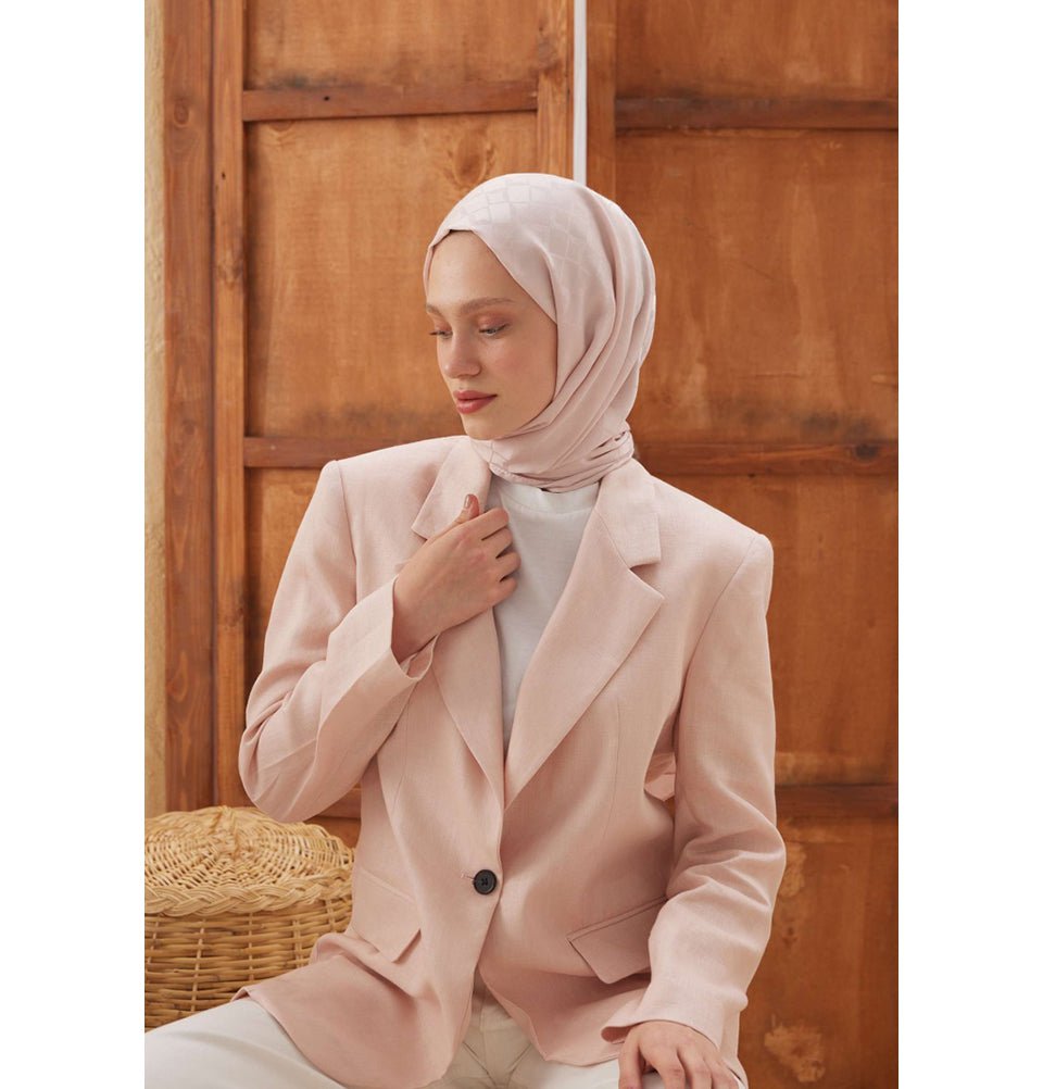 Modefa Shawl Powdery Pink Diamond Jacquard Satin Hijab Shawl - Blush Pink