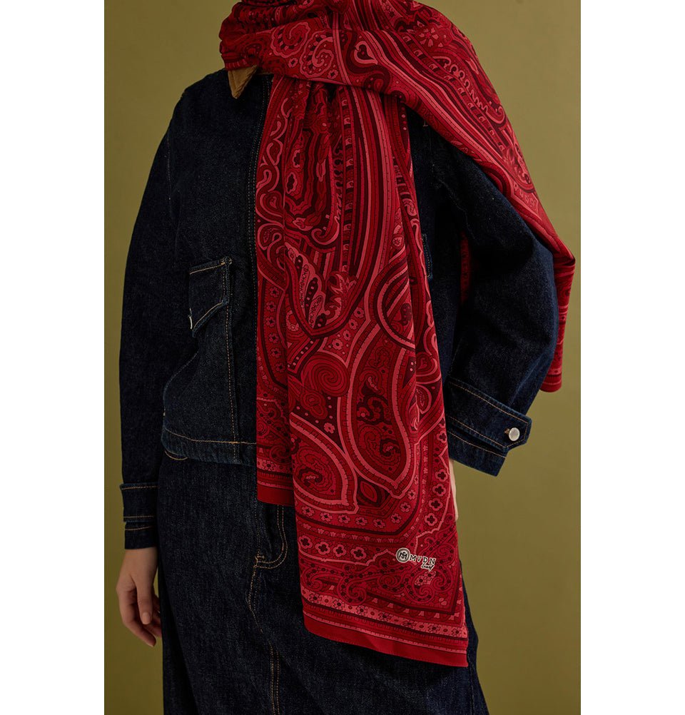 Modefa Shawl Red Premium Viscose Hijab Shawl Ethnic Print - Red