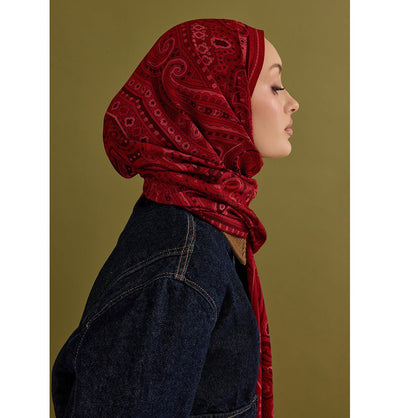 Modefa Shawl Red Premium Viscose Hijab Shawl Ethnic Print - Red