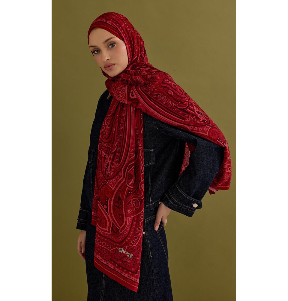 Modefa Shawl Red Premium Viscose Hijab Shawl Ethnic Print - Red