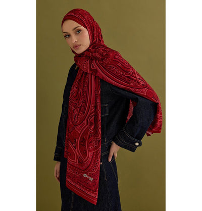 Modefa Shawl Red Premium Viscose Hijab Shawl Ethnic Print - Red