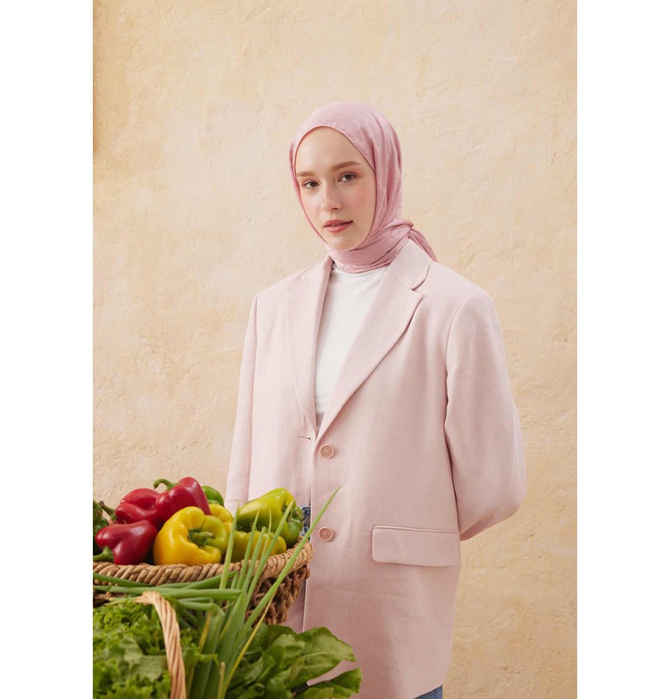 Modefa Shawl Rose Diamond Jacquard Satin Hijab Shawl - Rose