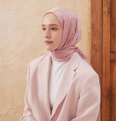 Modefa Shawl Rose Diamond Jacquard Satin Hijab Shawl - Rose