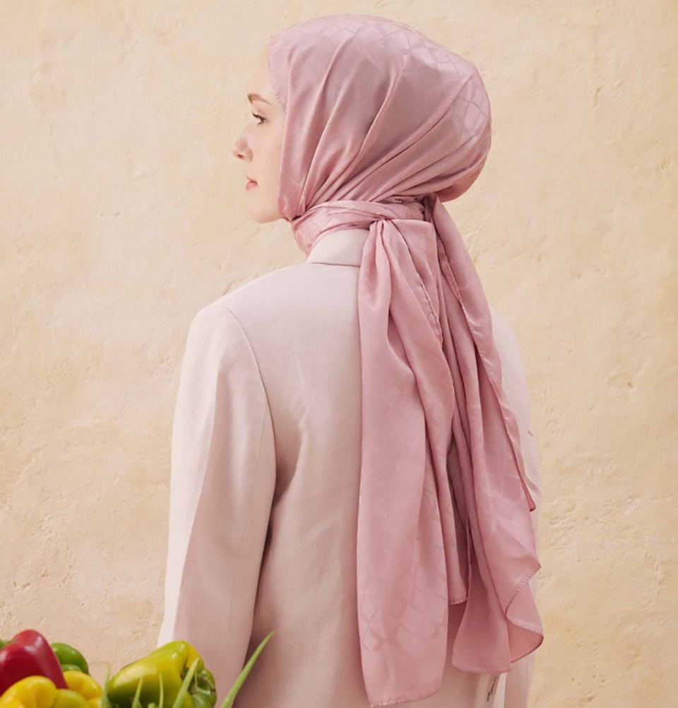 Modefa Shawl Rose Diamond Jacquard Satin Hijab Shawl - Rose