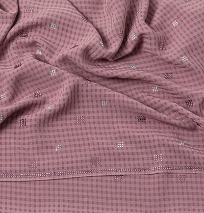 Modefa Shawl Rose Pink Grid Patterned Chiffon with Rhinestone Shawl Hijab - Rose Pink