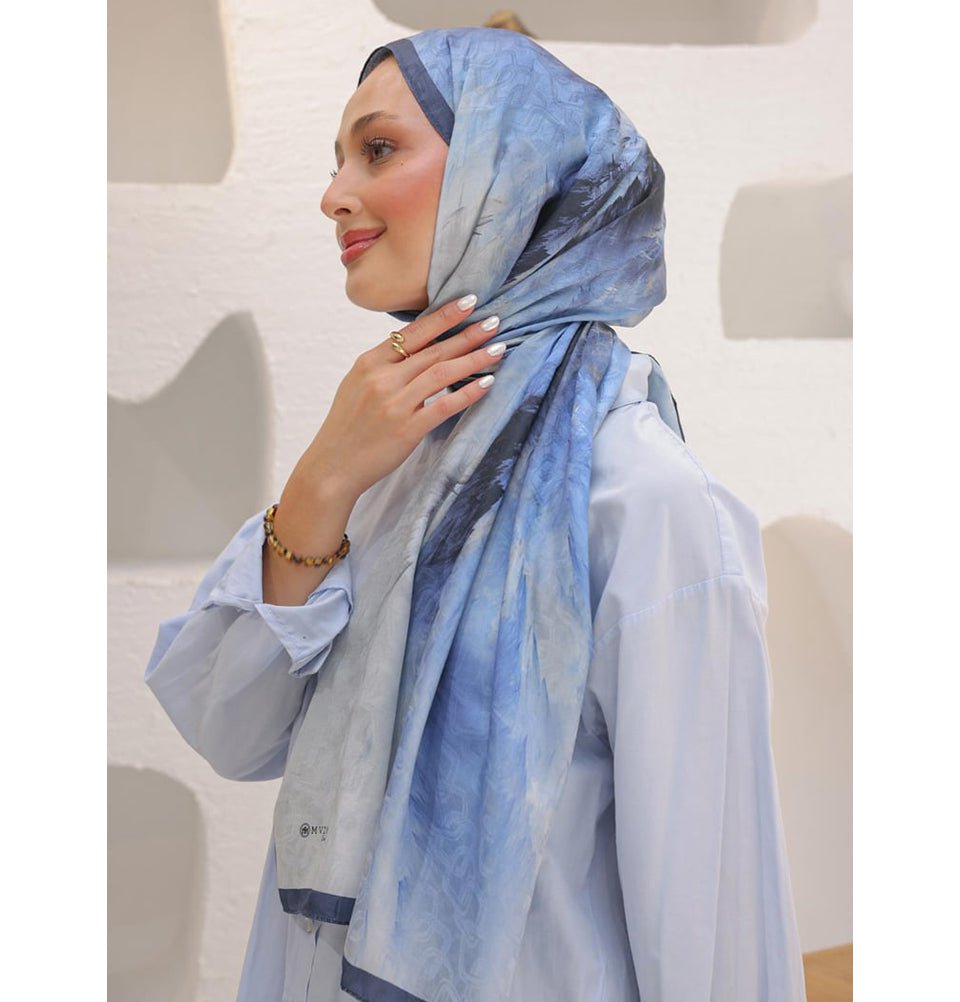 Modefa Shawl Sky Blue Dreamy Color Cotton Silk Patterned Shawl Hijab - Sky Blue