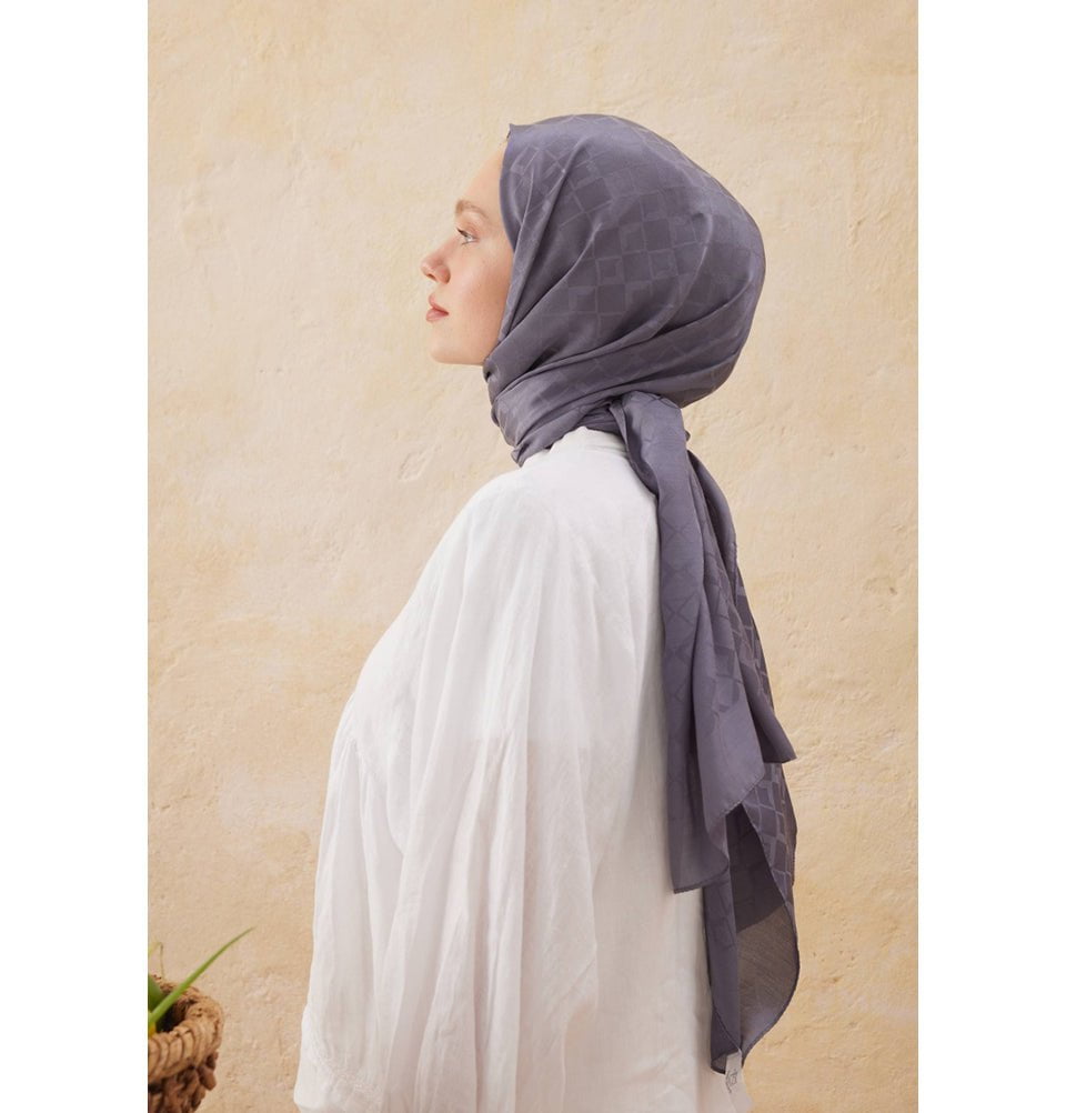 Modefa Shawl Smoke Diamond Jacquard Satin Hijab Shawl - Smoke