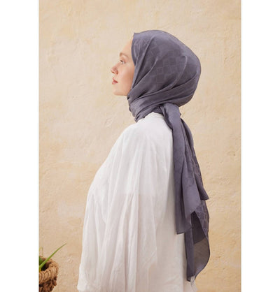 Modefa Shawl Smoke Diamond Jacquard Satin Hijab Shawl - Smoke