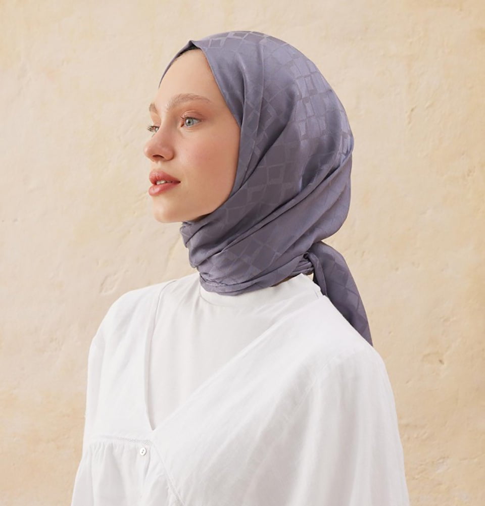 Modefa Shawl Smoke Diamond Jacquard Satin Hijab Shawl - Smoke