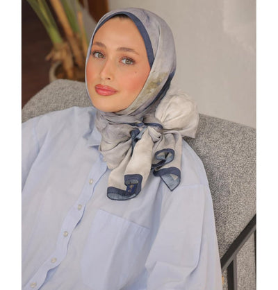 Modefa Shawl Stone Blue Dreamy Color Cotton Blend Patterned Shawl Hijab - Stone Blue