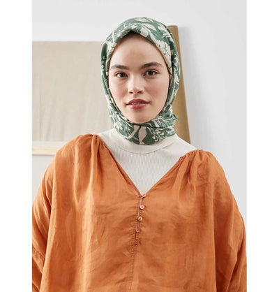 Modefa Shawl Violet Green Patterned Viscose Cotton Square Hijab - Violet Green