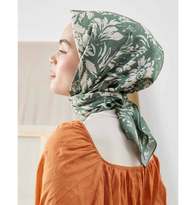 Modefa Shawl Violet Green Patterned Viscose Cotton Square Hijab - Violet Green