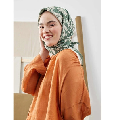Modefa Shawl Violet Green Patterned Viscose Cotton Square Hijab - Violet Green