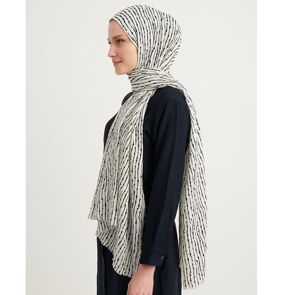 Modefa Shawl White Abstract Lines Crinkle Hijab Shawl - White