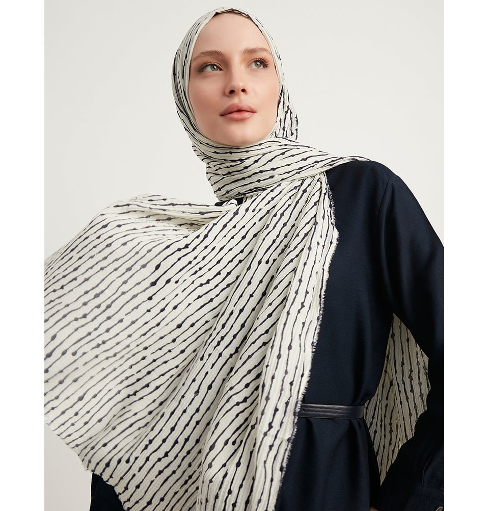 Modefa Shawl White Abstract Lines Crinkle Hijab Shawl - White