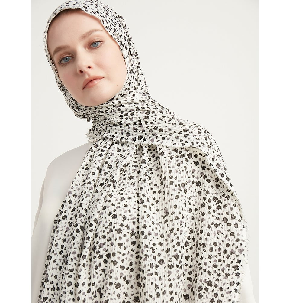 Modefa Shawl White Ditsy Floral Crinkle Hijab Shawl - White