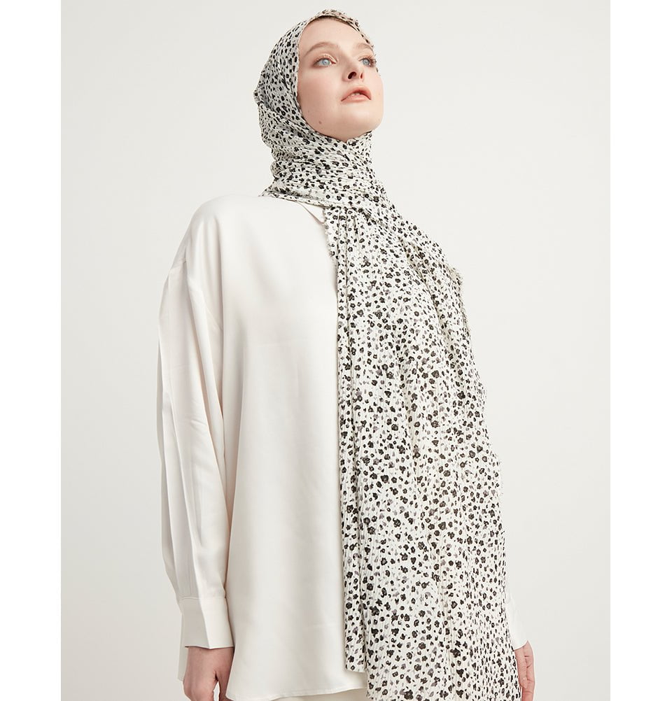 Modefa Shawl White Ditsy Floral Crinkle Hijab Shawl - White