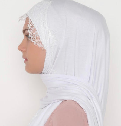 Modefa Shawl White Elegant Lace-Trim Hijab Shawl - White