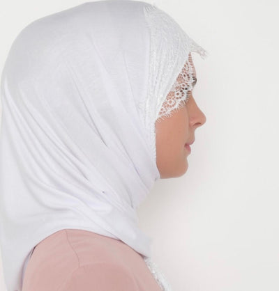 Modefa Shawl White Elegant Lace-Trim Hijab Shawl - White