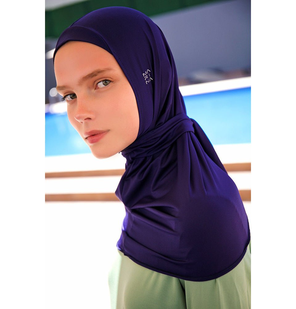 Modefa Shawl Women's Swim Cap Bonnet Hijab - MB2397 Navy Blue