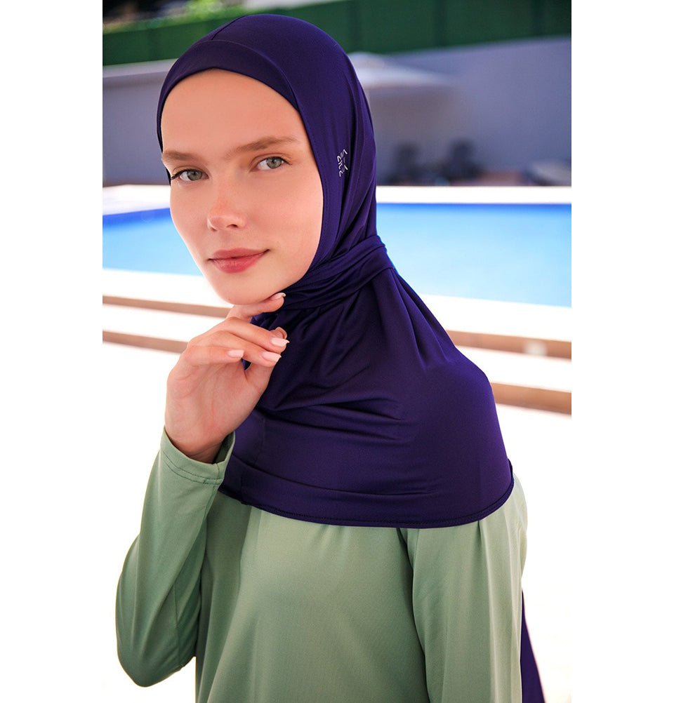 Modefa Shawl Women's Swim Cap Bonnet Hijab - MB2397 Navy Blue