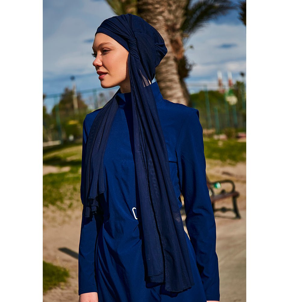 Modefa Shawl Women's Swim Cap Shawl Hijab - MB2402 Navy Blue