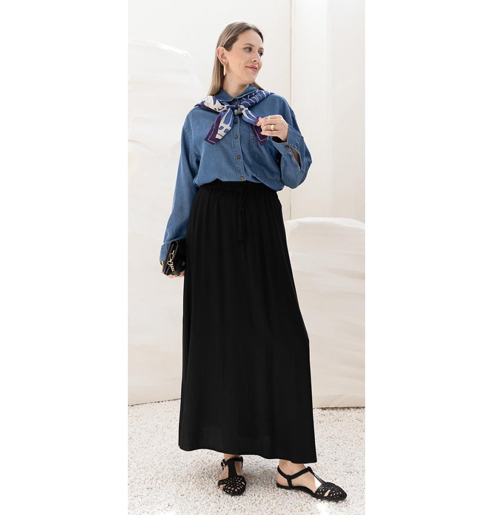 Modefa Skirt Modern Muslim Women's Casual Viscose A-Line Skirt - Black