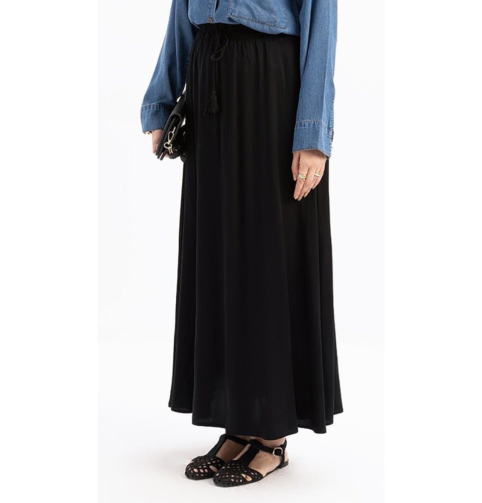 Modefa Skirt Modern Muslim Women's Casual Viscose A-Line Skirt - Black