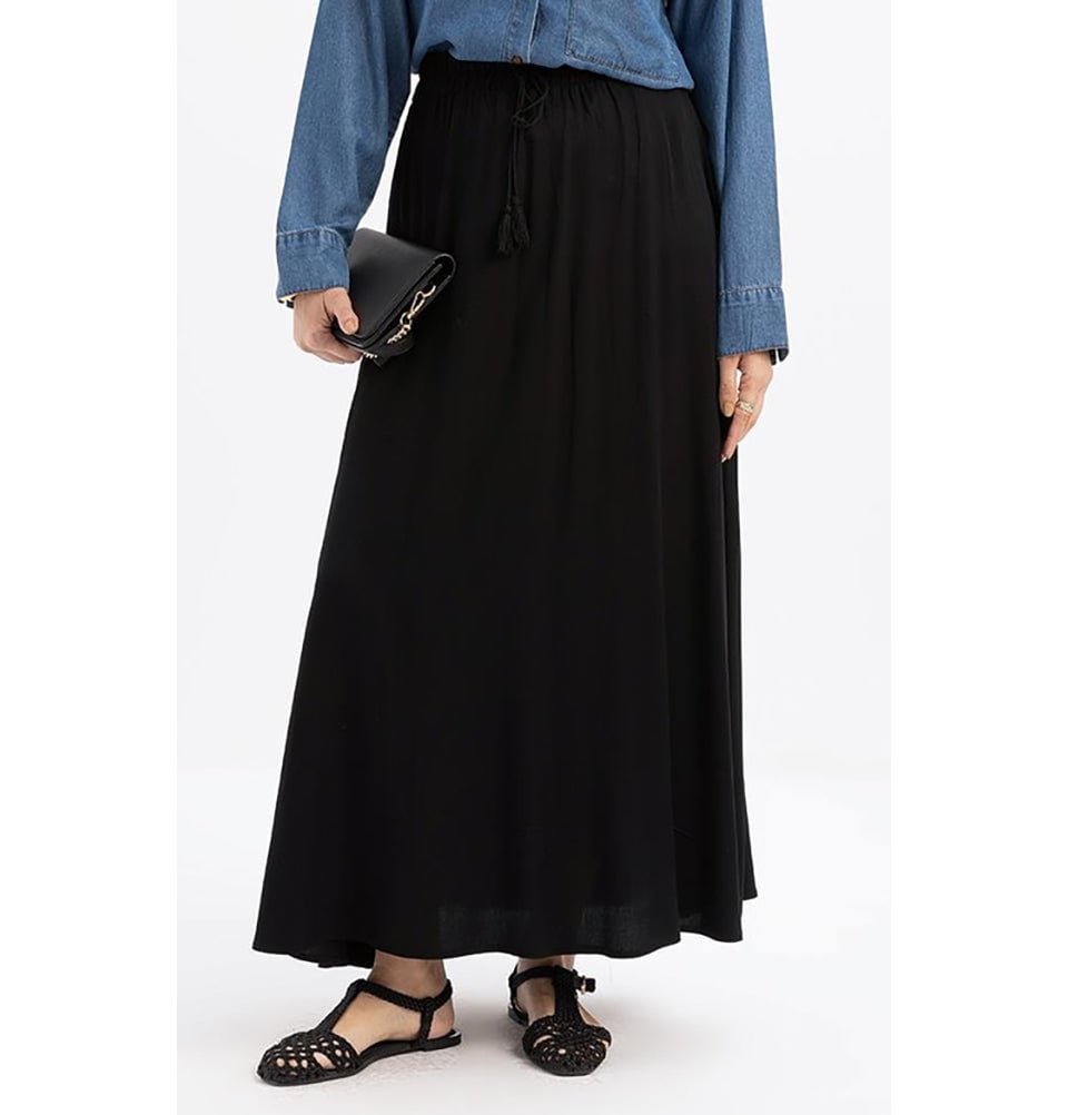 Modefa Skirt Modern Muslim Women's Casual Viscose A-Line Skirt - Black