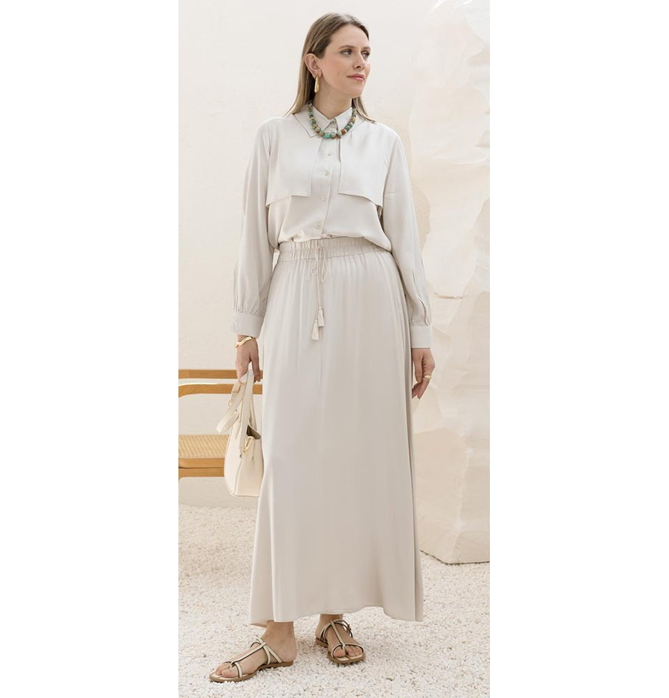 Modefa Skirt Modern Muslim Women's Casual Viscose A-Line Skirt - M62080 Stone Beige