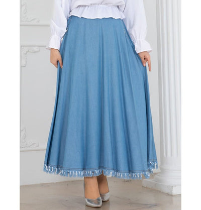 Modefa Skirt Modest Muslim Women’s A-Line Denim Maxi Skirt - M8948 Light Blue